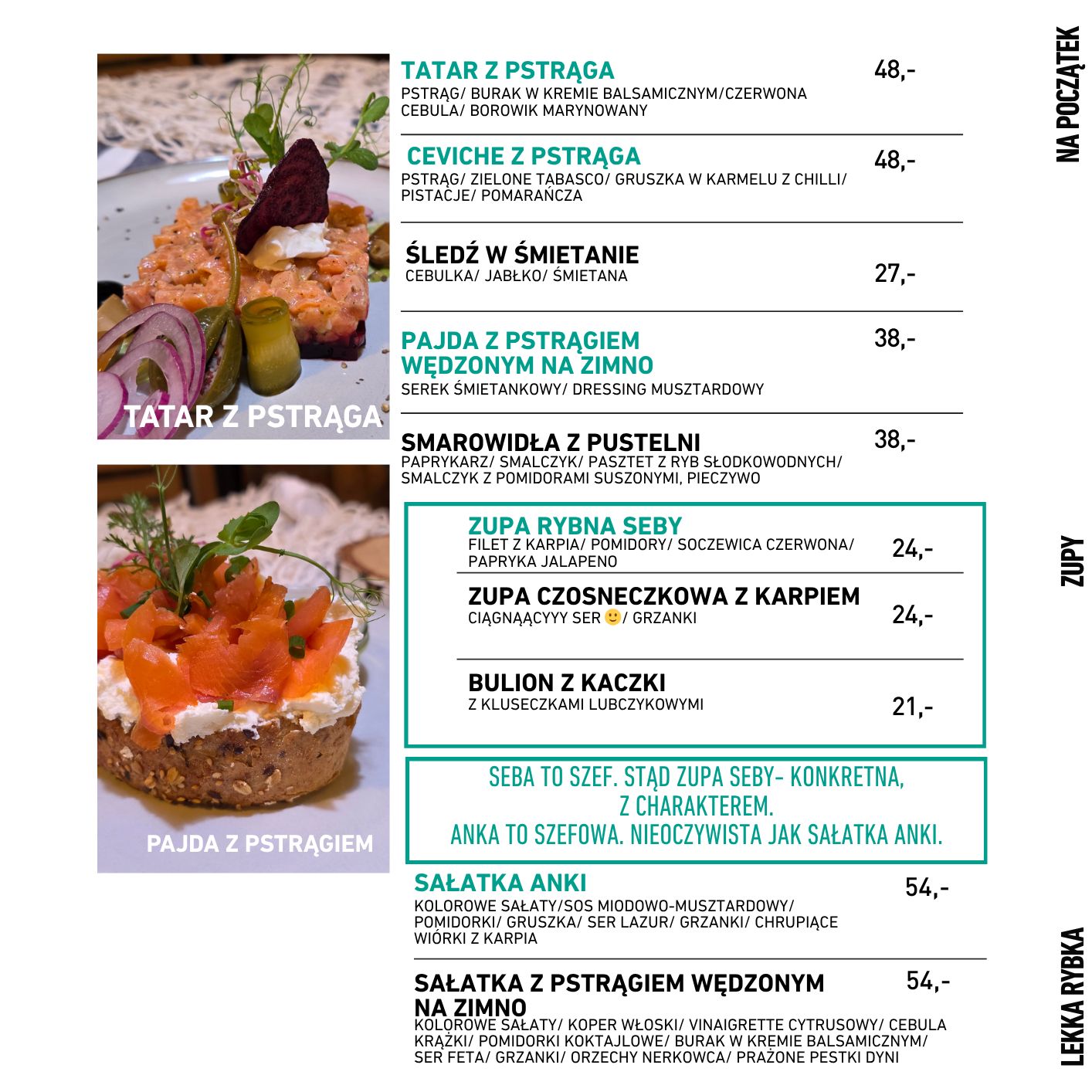 ryby pustelnia menu restauracja jesień zima